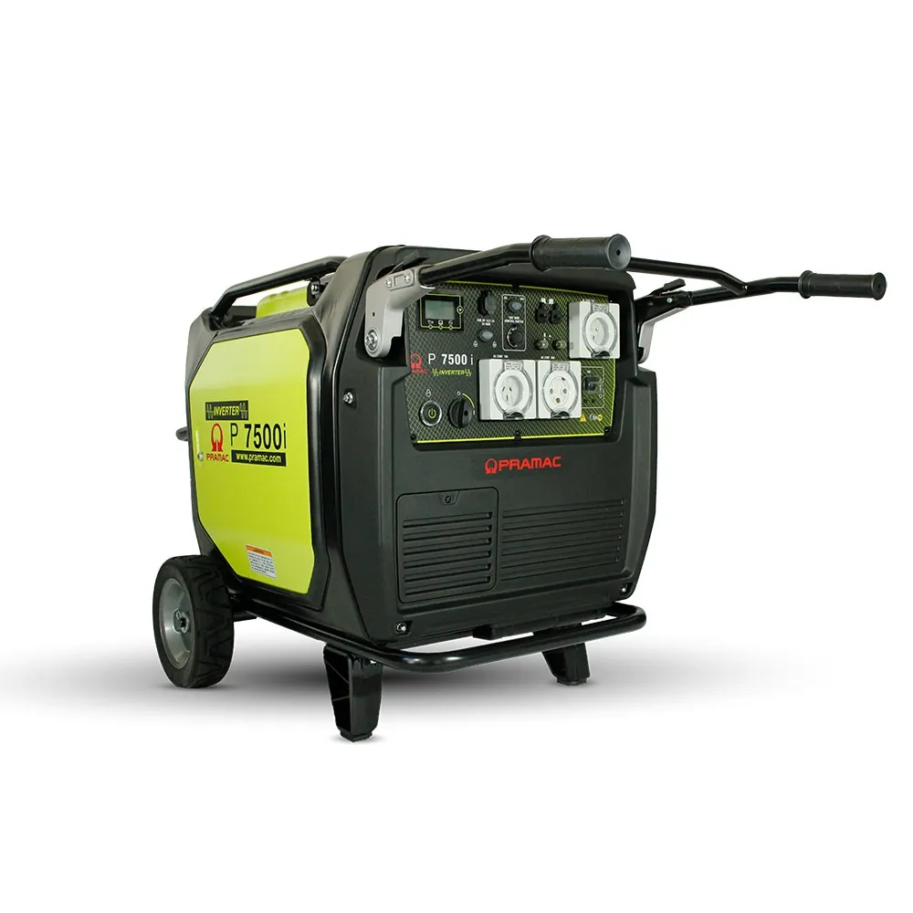 Pramac P7500i high-output inverter generator with raised transport handles and integrated wheels